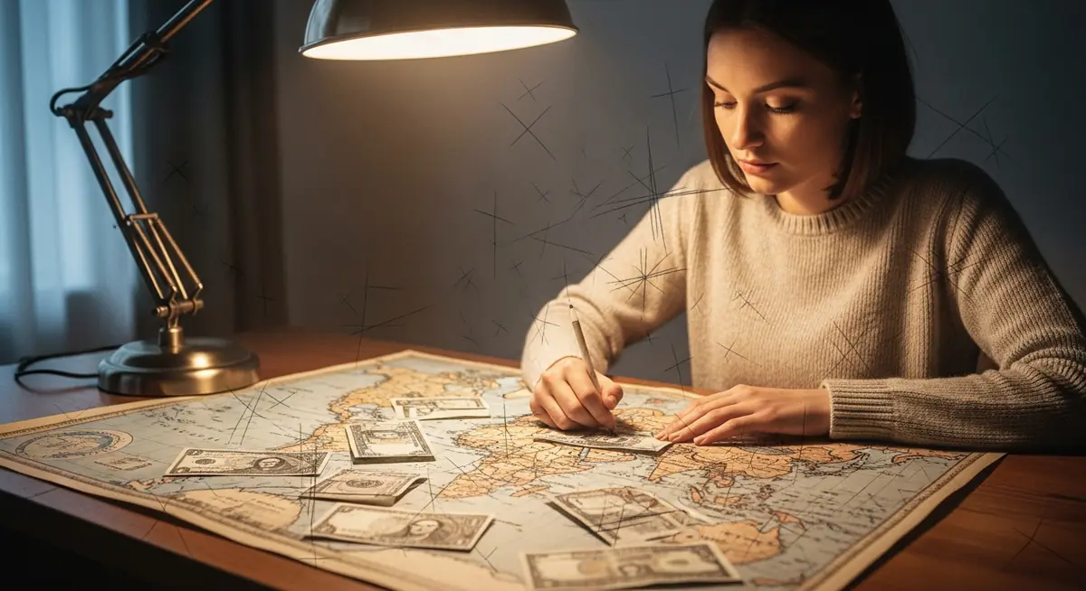 Petits billets locaux étalés sur une carte de voyage